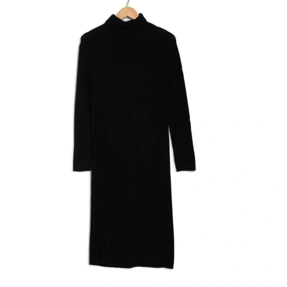 Abound Ribbed Mock Neck Midi Knit Dress Long Sleeves Slit In Black Size S